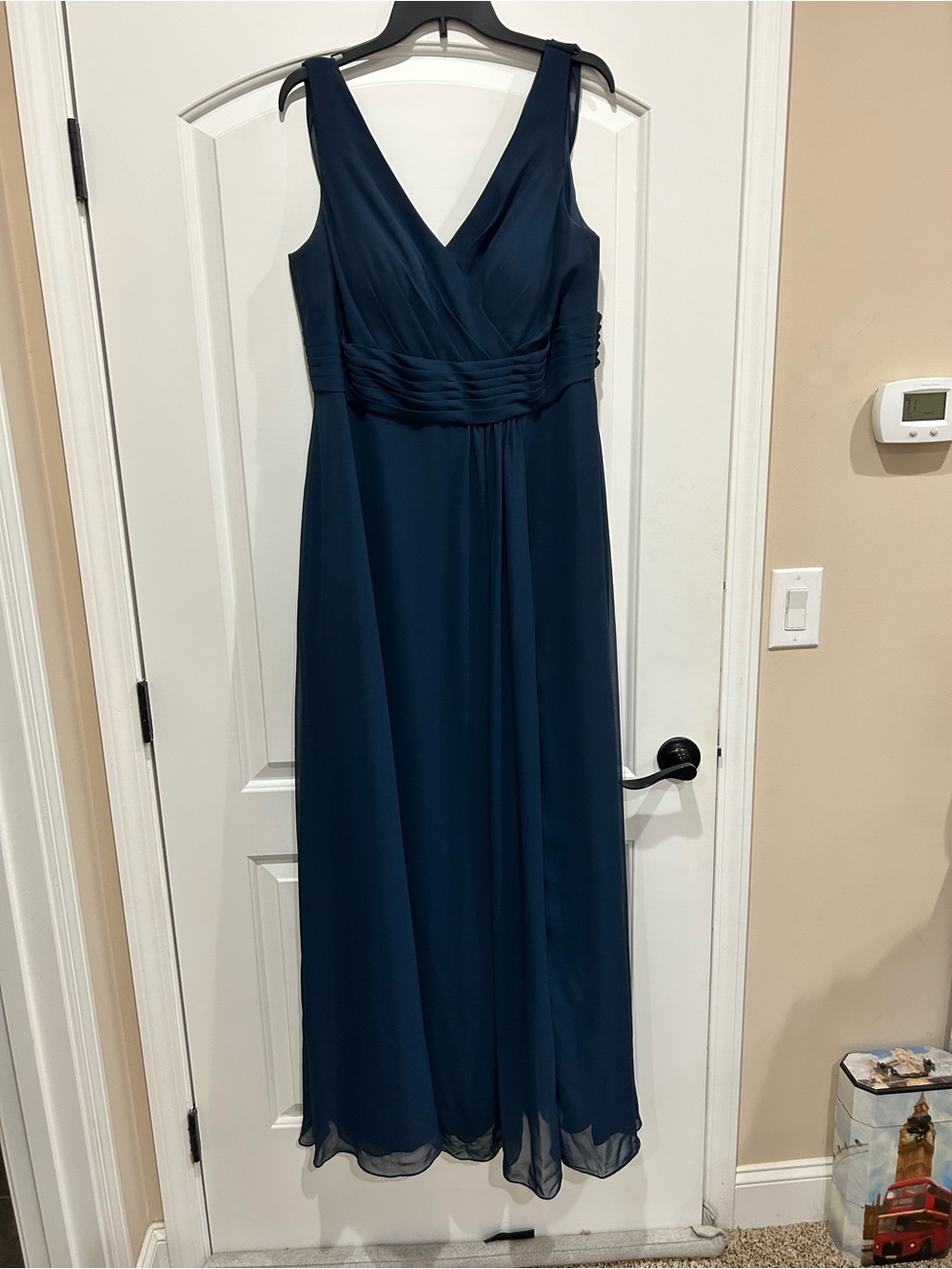 Azazie Sleeveless V-Neck Navy Blue Evening Dress with Leg Slit